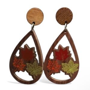 Handcrafted Wooden Leaf Drop Earrings